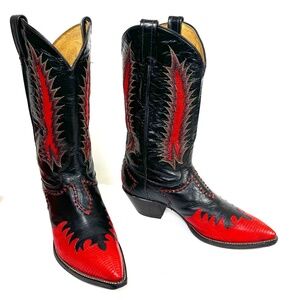 Tony Lama Classic Firewalker Cowboy Boots - Mens 10.5D Excellent Vtg Black Red